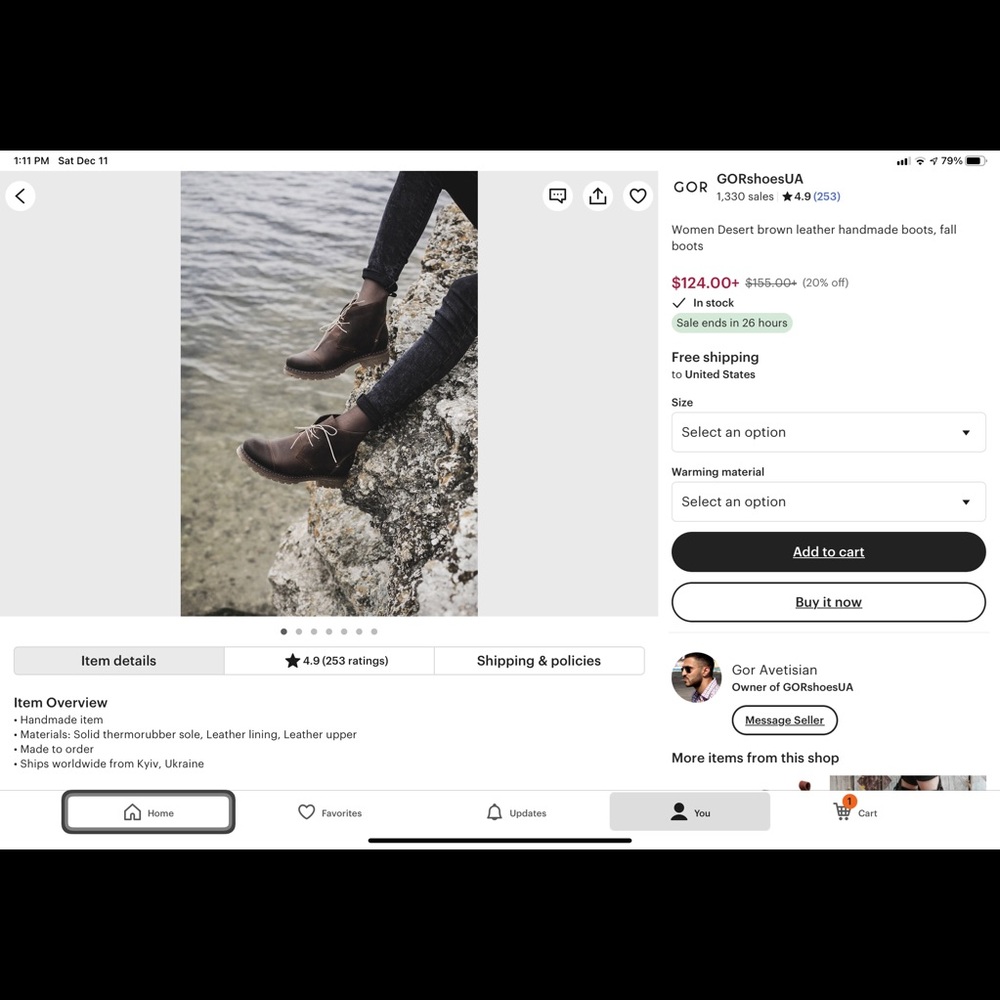 Handmade leather booties from Ukraine size 39